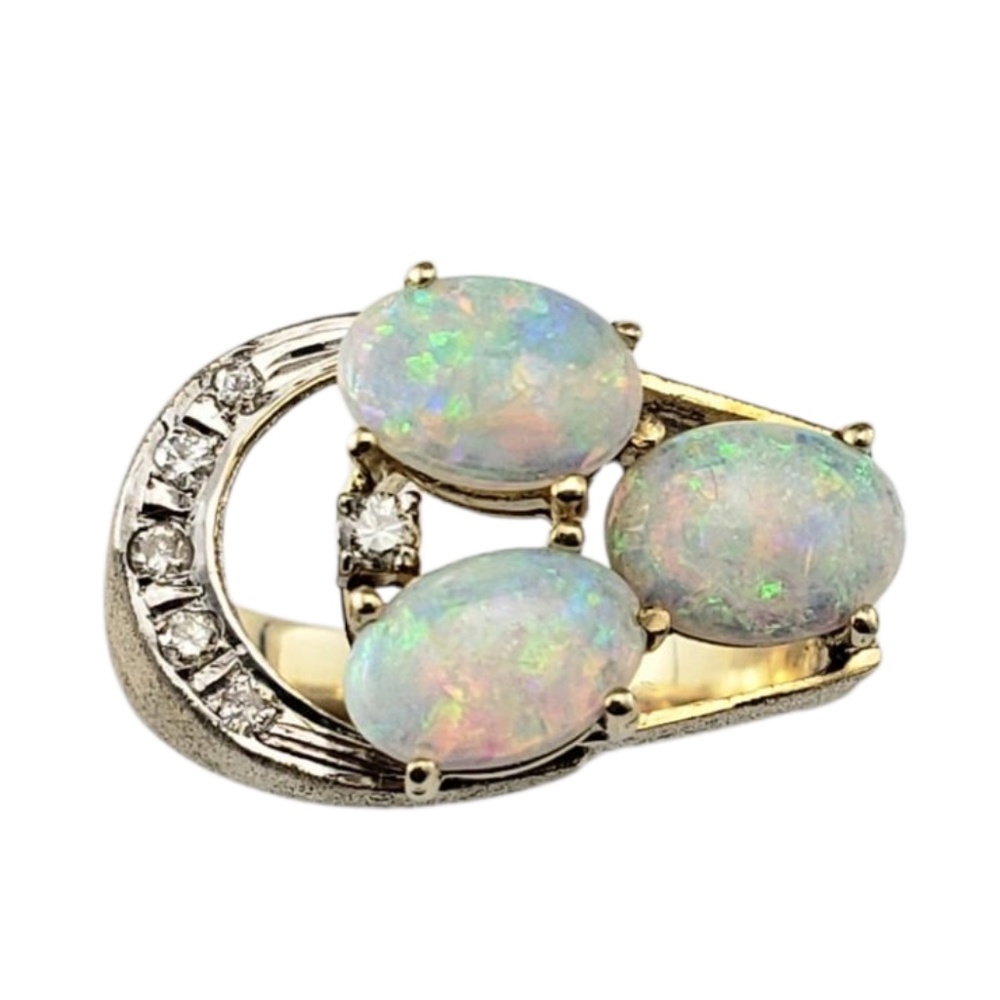 14 Karat Yellow Gold Opal and Diamond Ring Size 5.75 #21526